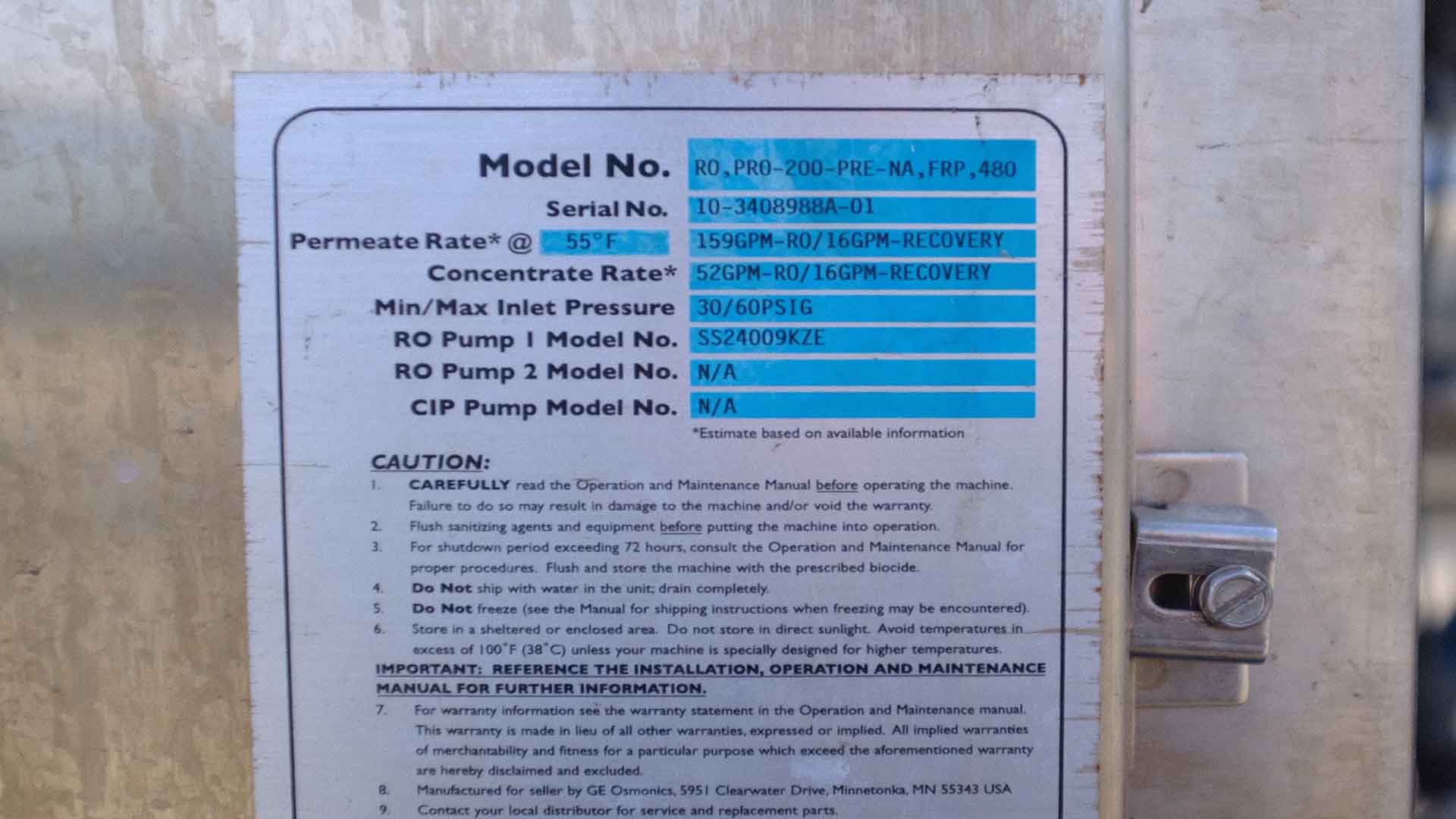 GE WATER AND PROCESS TECHNOLOGIES PRO-200-PRE-NA